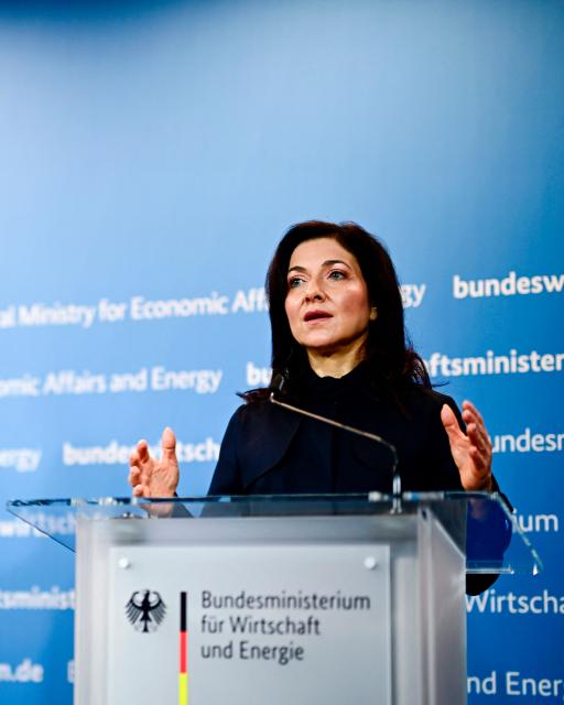 German Economy and Energy Minister Katherina Reiche addresses journalists in a joint press statement in Berlin on March 13, 2026, on the occasion of a high-level meeting of the 'Alliance for the Future of Industry' (Buendnis Zukunft der Industrie). (Photo by Tobias SCHWARZ / AFP)
