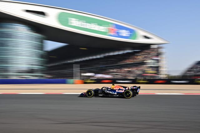 Red Bull Racing's Dutch driver Max Verstappen drives during the sprint qualifying session ahead of the Formula One Chinese Grand Prix at the Shanghai International Circuit in Shanghai on March 13, 2026. (Photo by Hector RETAMAL / AFP)