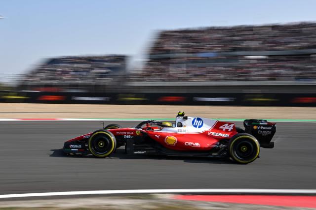 Ferrari's British driver Lewis Hamilton drives during the sprint qualifying session ahead of the Formula One Chinese Grand Prix at the Shanghai International Circuit in Shanghai on March 13, 2026. (Photo by Hector RETAMAL / AFP)