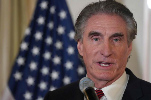Doug Burgum, Secretary of Interior, delivers speech at the reception of the Indo-Pacific Energy Security Ministerial and Business Forum at the US ambassador's residence in Tokyo March 13, 2026. (Photo by Eugene Hoshiko / POOL / AFP)
