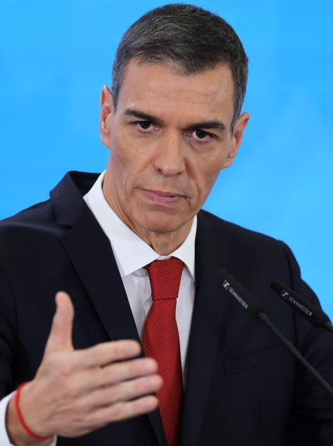 (FILES) Spain's Prime Minister Pedro Sanchez gestures during a press conference at the Moncloa Palace in Madrid on December 15, 2025. Spain on March 12, 2026 explained its decision to permanently withdraw its ambassador to Israel, citing repeated "insults and slanders" by the country. The diplomat has first been recalled from Tel Aviv in September after Spanish Prime Minister Pedro Sanchez unveiled measures designed to "stop the genocide in Gaza, pursue its perpetrators and support the Palestinian population". (Photo by Thomas COEX / AFP)