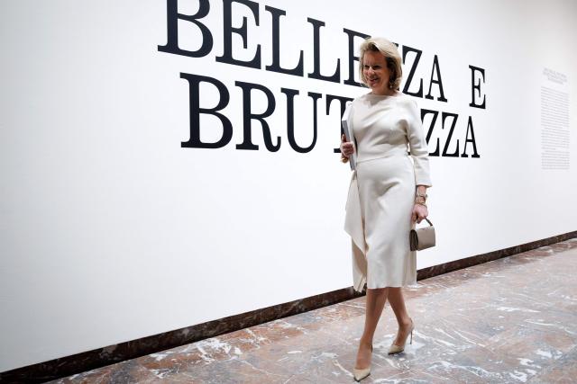 Queen Mathilde of Belgium visits the "Bellezza e Bruttezza" exhibition at the Centre for Fine Arts (Bozar) in Brussels, on March 13, 2026. (Photo by BENOIT DOPPAGNE / Belga / AFP) / Belgium OUT