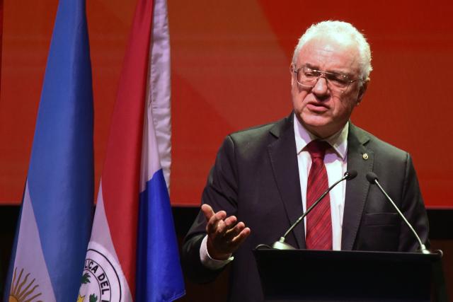 Uruguay's Foreign Minister Mario Lubetkin delivers a speech during the Inter-American-Development Bank (IDB) Group Annual Meeting in Asuncion on March 13, 2026. (Photo by DANIEL DUARTE / AFP)