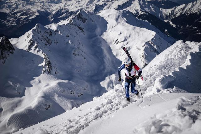 French skier Remi Cantan competes during the third stage of the 40th edition of the Pierra Menta ski mountaineering race in Areches-Beaufort on March 13, 2026. (Photo by ARNAUD FINISTRE / AFP)