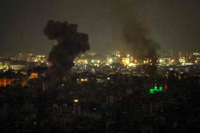 Smoke rises from the site of an Israeli airstrike that targeted an area in Beirut’s southern suburbs on March 13, 2026. UN Secretary General Antonio Guterres called on Israel and Hezbollah to "stop the war" at the start of a visit to Beirut, saying it was "no longer the time of armed groups". The UN will launch an urgent humanitarian fundraiser on March 13, to assist the more than 800,000 people registered as displaced in Lebanon. (Photo by AFP) / 