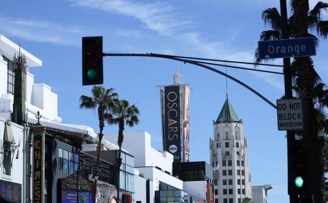 Oscars billboards are seen as preparations are made ahead of the 98th Annual Academy Awards in Hollywood, California, on March 13, 2026. (Photo by ANGELA WEISS / AFP)
