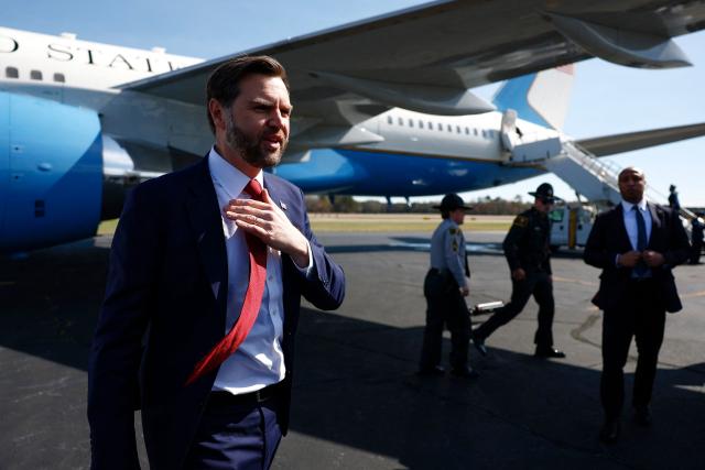 US Vice President JD Vance prepares to board Air Force Two as he returns to Washington, DC at Rocky Mount-Wilson Regional Airport on March 13, 2026 in Elm City, North Carolina. Vance traveled to North Carolina to deliver remarks on the Trump administration's economic agenda. (Photo by Kent Nishimura / POOL / AFP)