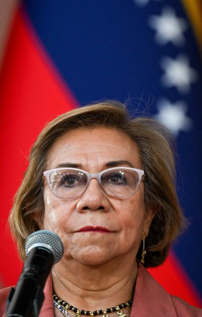 Colombia's Foreign Minister Rosa Yolanda Villavicencio holds a press conference following a meeting with Venezuela's interim President Delcy Rodriguez at the Miraflores Presidential Palace in Caracas on March 13, 2026. Venezuela met with a Colombian high-level delegation on March 13, 2026, after the Venezuelan government announced the previous day that a meeting between the presidents of both countries, which was to take place at a border bridge, had been canceled. (Photo by Juan BARRETO / AFP)