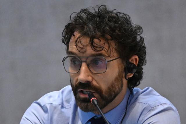 Attorney with the ACLU Human Rights Program, Steven Watt, speaks during a public hearing on "US: Human rights situation in extraterritorial security operations" as part of the commission's 195th period of sessions in Guatemala City on March 13, 2026. (Photo by JOHAN ORDONEZ / AFP)