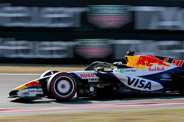 Racing Bulls' British driver Arvid Lindblad drives during the qualifying session ahead of the Formula One Chinese Grand Prix at the Shanghai International Circuit in Shanghai on March 14, 2026. (Photo by Greg Baker / AFP)