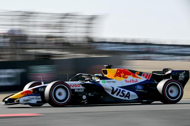 Racing Bulls' British driver Arvid Lindblad drives during the qualifying session ahead of the Formula One Chinese Grand Prix at the Shanghai International Circuit in Shanghai on March 14, 2026. (Photo by Greg Baker / AFP)
