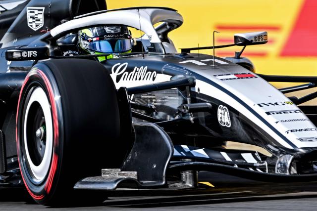 Cadillac's Mexican driver Sergio Perez drives during the qualifying session ahead of the Formula One Chinese Grand Prix at the Shanghai International Circuit in Shanghai on March 14, 2026. (Photo by Hector RETAMAL / AFP)