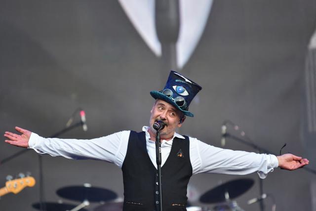 Lead singer Santi Balmes of Love of Lesbian performs on stage during the Vive Latino Music Festival at the Hermanos Rodriguez racetrack in Mexico City on March 14, 2026 (Photo by Rodrigo OROPEZA / AFP)