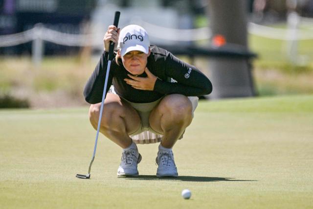 Australia's Cassie Porter lines up a putt during the final round of the Women's Australian Open Golf Championship in Adelaide on March 15, 2026. (Photo by Brenton Edwards / AFP)