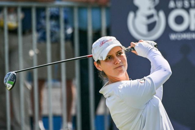 France's Agathe Laisne tees off during the final round of the Women's Australian Open Golf Championship in Adelaide on March 15, 2026. (Photo by Brenton Edwards / AFP)