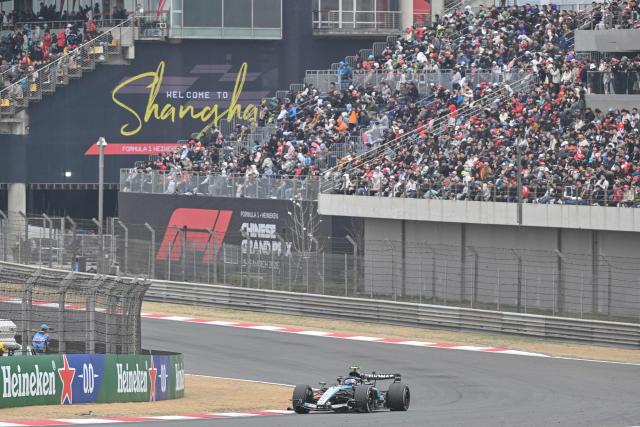 Mercedes' Italian driver Kimi Antonelli drives during the Formula One Chinese Grand Prix at the Shanghai International Circuit in Shanghai on March 15, 2026. (Photo by HECTOR RETAMAL / AFP)