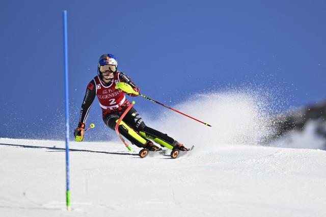Albania's Lara Colturi competes in the first run of the Women's Slalom race during the FIS Ski World Cup event in Are, Sweden, on March 15, 2026. (Photo by Pontus LUNDAHL / TT NEWS AGENCY / AFP) / Sweden OUT