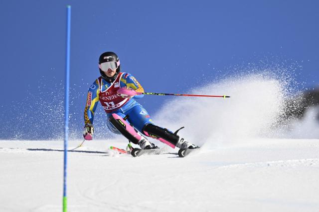 Sweden's Cornelia Oehlund competes in the first run of the Women's Slalom race during the FIS Ski World Cup event in Are, Sweden, on March 15, 2026. (Photo by Pontus LUNDAHL / TT News Agency / AFP) / Sweden OUT