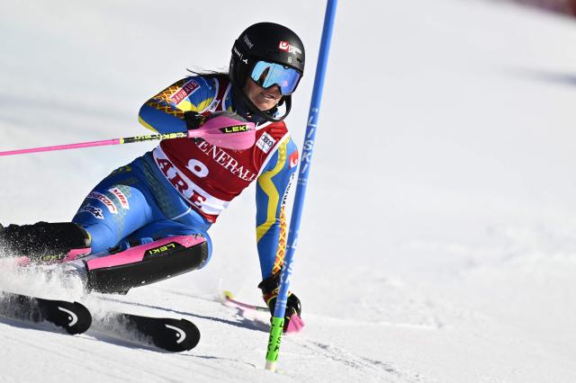 Sweden's Sara Hector competes in the first run of the Women's Slalom race during the FIS Ski World Cup event in Are, Sweden, on March 15, 2026. (Photo by Pontus LUNDAHL / TT News Agency / AFP) / Sweden OUT
