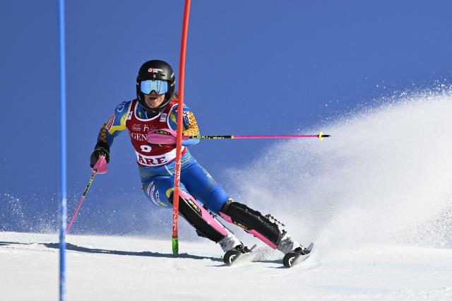 Sweden's Sara Hector competes in the first run of the Women's Slalom race during the FIS Ski World Cup event in Are, Sweden, on March 15, 2026. (Photo by Pontus LUNDAHL / TT News Agency / AFP) / Sweden OUT