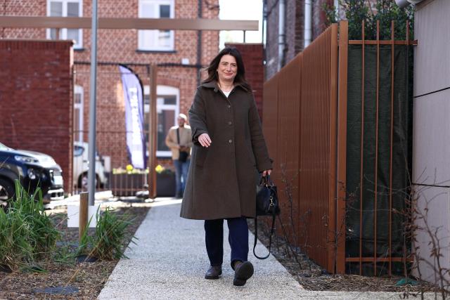 National secretary of French left-wing The Ecologistes party Marine Tondelier arrives to cast her ballot during the first round of France's 2026 municipal elections in Henin-Beaumont, northern France, on March 15, 2026. (Photo by Sameer AL-DOUMY / AFP)