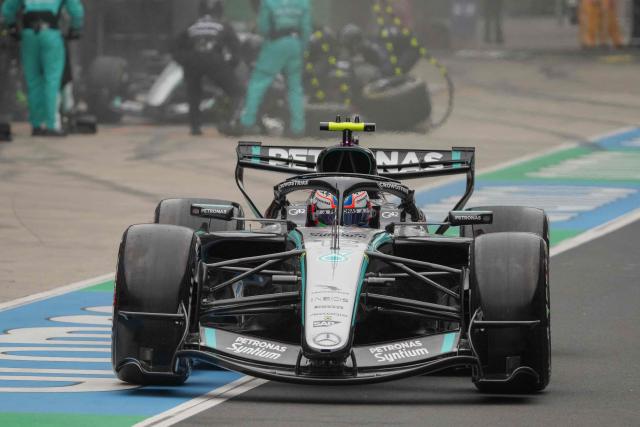 Mercedes' Italian driver Kimi Antonelli drives out of the pit lane during the Formula One Chinese Grand Prix at the Shanghai International Circuit in Shanghai on March 15, 2026. (Photo by Andy Wong / POOL / AFP)