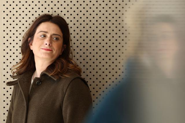 National secretary of French left-wing The Ecologistes party Marine Tondelier waits prior to cast her ballot during the first round of France's 2026 municipal elections in Henin-Beaumont, northern France, on March 15, 2026. (Photo by Sameer AL-DOUMY / AFP)