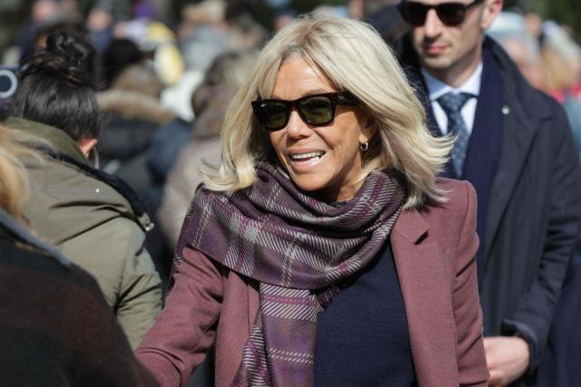 France's first lady Brigitte Macron arrives to vote for the first round of France's 2026 municipal elections in Le Touquet, northern France, on March 15, 2026. (Photo by Ludovic MARIN / AFP)