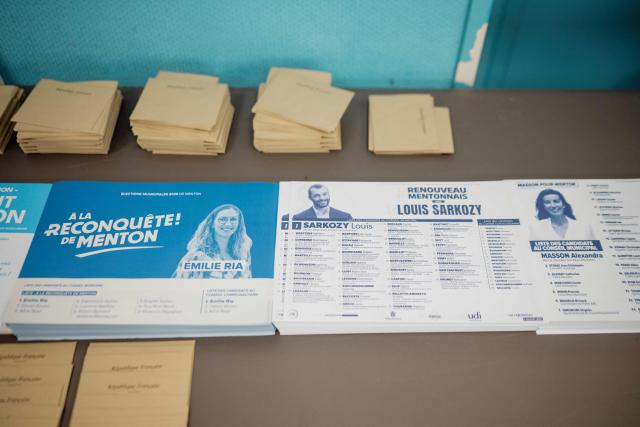 A photo shows ballots at a polling station during the first round of France's 2026 municipal elections in Menton, southeastern France, on March 15, 2026. (Photo by Frederic DIDES / AFP)