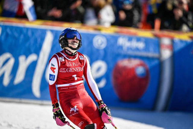 Austria's Katharina Truppe reacts after competing in the second run of the Women's Slalom race during the FIS Ski World Cup event in Are, Sweden, on March 15, 2026. (Photo by Pontus LUNDAHL / TT News Agency / AFP) / Sweden OUT