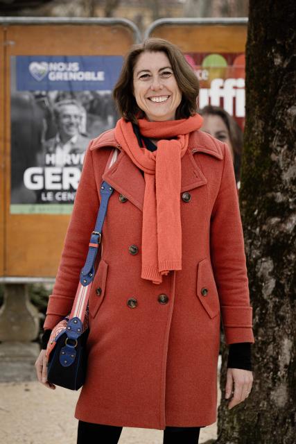 Green Party and left-wing alliance mayoral candidate for Grenoble Laurence Ruffin poses during the first round of France's 2026 municipal elections in Grenoble, southeastern France, on March 15, 2026. (Photo by Maxime GRUSS / AFP)