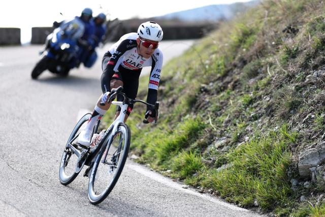 UAE Team Emirates - XRG's Spanish rider Marc Soler cycles downhill during the 8th and final stage of the Paris-Nice cycling race, 129.2 km between Nice and Nice, on March 15, 2026. (Photo by Anne-Christine POUJOULAT / AFP)