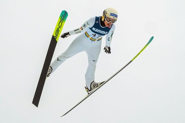 Japan's Nozomi Maruyama competes during the Women Individual Large Hill at the FIS Jumping World Cup in Holmenkollen, Oslo, Norway on March 15, 2026. (Photo by Terje Pedersen / NTB / AFP) / Norway OUT