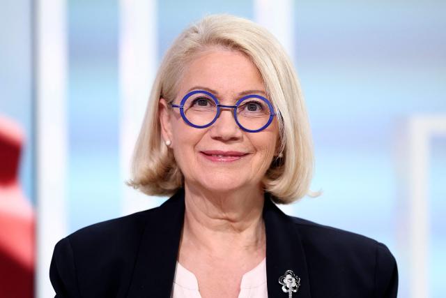 (FILES) Mulhouse's outgoing mayor and candidate for her re-election with the list "Fiers de Mulhouse" Michele Lutz poses during a debate broadcasted by French TV regional channel "France 3 Alsace" in Strasbourg, eastern France, on March 4, 2026. Six lists are eligible to advance to the second round of the municipal election in Mulhouse, the largest city in the Haut-Rhin department (population 107,000), following a highly fragmented first round, according to results announced by the incumbent mayor, who is slightly in the lead with 17.60% of the votes cast, closely followed by the Green Party candidate, Loïc Minery (15.94%), who is leading a left-wing coalition without the La France Insoumise party. (Photo by FREDERICK FLORIN / AFP)