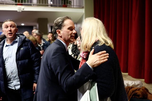 Lens' Socialist outgoing mayor Sylvain Robert arrives for the results of the first round of France's 2026 municipal elections in Lens on March 15, 2026. (Photo by Sameer AL-DOUMY / AFP)