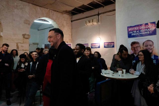 Marseille’s left-wing La France Insoumise (LFI, Unbowed France) party mayoral candidate Sebastien Delogu arrives to speak following the results of the first round of France's 2026 municipal elections in Marseille, southern France, on March 15, 2026. (Photo by Elodie CLEMENT / AFP)