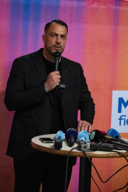 Marseille’s left-wing La France Insoumise (LFI, Unbowed France) party mayoral candidate Sebastien Delogu speaks following the results of the first round of France's 2026 municipal elections in Marseille, southern France, on March 15, 2026. (Photo by Elodie CLEMENT / AFP)