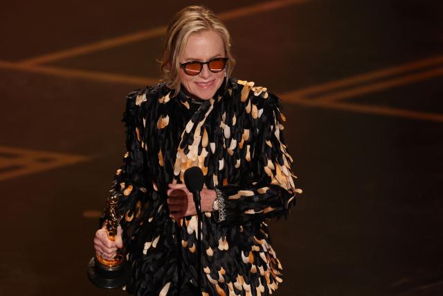 US actress Amy Madigan accepts the Oscar for Best Actress in a Supporting Role for "Weapons" onstage during the 98th Annual Academy Awards at the Dolby Theatre in Hollywood, California on March 15, 2026. (Photo by Patrick T. Fallon / AFP)