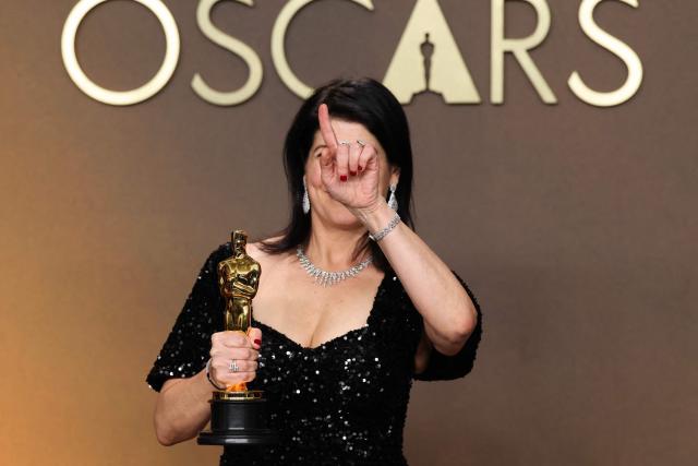 US casting director Cassandra Kulukundis poses in the press room with the Oscar for Best Casting for one "One Battle After Another" during the 98th Annual Academy Awards at the Dolby Theatre in Hollywood, California on March 15, 2026. (Photo by VALERIE MACON / AFP)