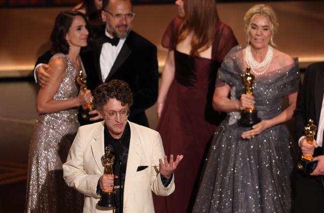US documentary filmmaker David Borenstein accepts the award for Best Documentary Feature Film for "Mr. Nobody Against Putin" onstage during the 98th Annual Academy Awards at the Dolby Theatre in Hollywood, California on March 15, 2026. (Photo by Patrick T. Fallon / AFP)