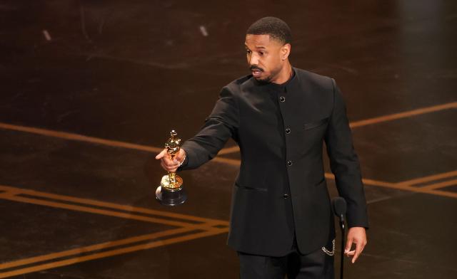 US actor Michael B. Jordan accepts the award for Best Actor in a Leading Role for "Sinners" onstage during the 98th Annual Academy Awards at the Dolby Theatre in Hollywood, California on March 15, 2026. (Photo by Patrick T. Fallon / AFP)