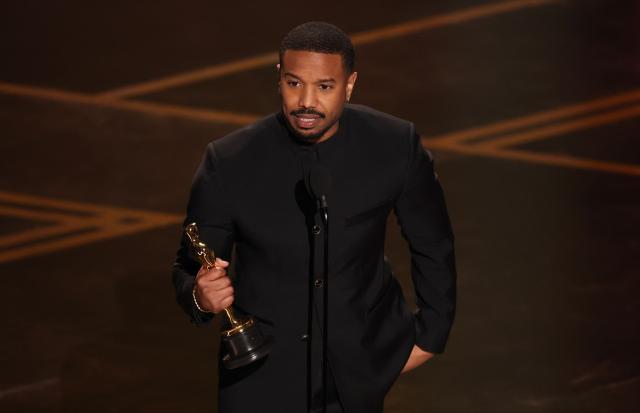 US actor Michael B. Jordan accepts the award for Best Actor in a Leading Role for "Sinners" onstage during the 98th Annual Academy Awards at the Dolby Theatre in Hollywood, California on March 15, 2026. (Photo by Patrick T. Fallon / AFP)