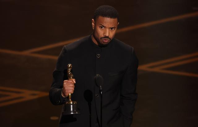 US actor Michael B. Jordan accepts the award for Best Actor in a Leading Role for "Sinners" onstage during the 98th Annual Academy Awards at the Dolby Theatre in Hollywood, California on March 15, 2026. (Photo by Patrick T. Fallon / AFP)