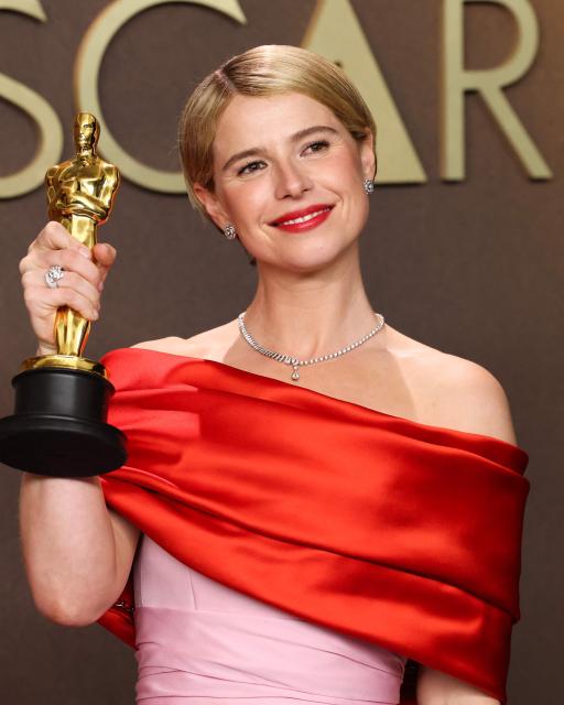 Irish actress Jessie Buckley poses in the press room with the Oscar for Best Actress in a Leading Role for "Hamnet"  during the 98th Annual Academy Awards at the Dolby Theatre in Hollywood, California on March 15, 2026. (Photo by VALERIE MACON / AFP)