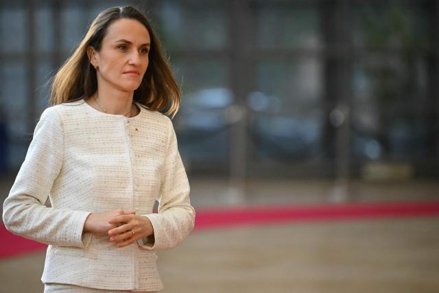 Romania's Foreign Minister Oana-Silvia Toiu arrives for a Foreign Affairs Council to discuss Russia’s war of aggression against Ukraine and the situation in the Middle East, in Brussels on March 16, 2026. (Photo by NICOLAS TUCAT / AFP)