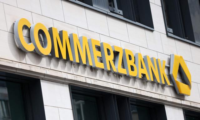 (FILES) The logo of German bank Commerzbank is pictured in Frankfurt am Main, western Germany, on September 24, 2024. Italian bank UniCredit on March 16, 2026, made a 35-billion-euro ($40 billion) takeover offer for Germany's Commerzbank, a move likely to provoke fierce resistance from the government in Berlin.
While stressing that it did not expect to take full control, UniCredit said it would raise its stake in the German bank to more than 30 percent, triggering a mandatory takeover offer for the whole bank under German law. (Photo by Daniel ROLAND / AFP)