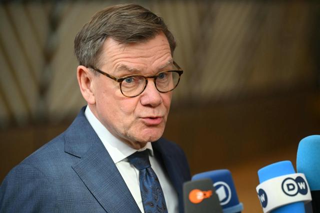 Germany's Foreign Minister Johann Wadephul speaks to the media as he arrives for a Foreign Affairs Council to discuss Russia’s war of aggression against Ukraine and the situation in the Middle East, in Brussels on March 16, 2026. (Photo by NICOLAS TUCAT / AFP)