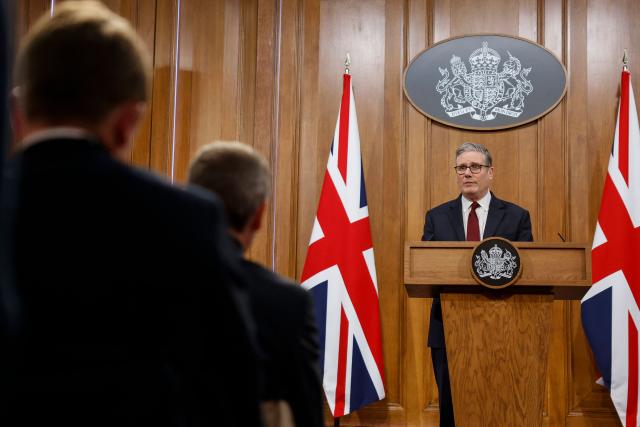 Britain's Prime Minister Keir Starmer speaks to the media on the situation in the Middle East, at Downing Street in central London on March 16, 2026. (Photo by Brook Mitchell / POOL / AFP)