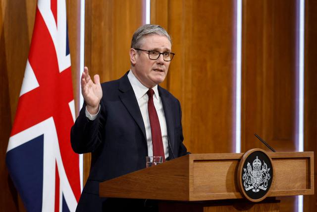 Britain's Prime Minister Keir Starmer speaks to the media on the situation in the Middle East, at Downing Street in central London on March 16, 2026. (Photo by Brook Mitchell / POOL / AFP)