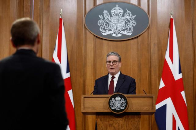 Britain's Prime Minister Keir Starmer speaks to the media on the situation in the Middle East, at Downing Street in central London on March 16, 2026. (Photo by Brook Mitchell / POOL / AFP)
